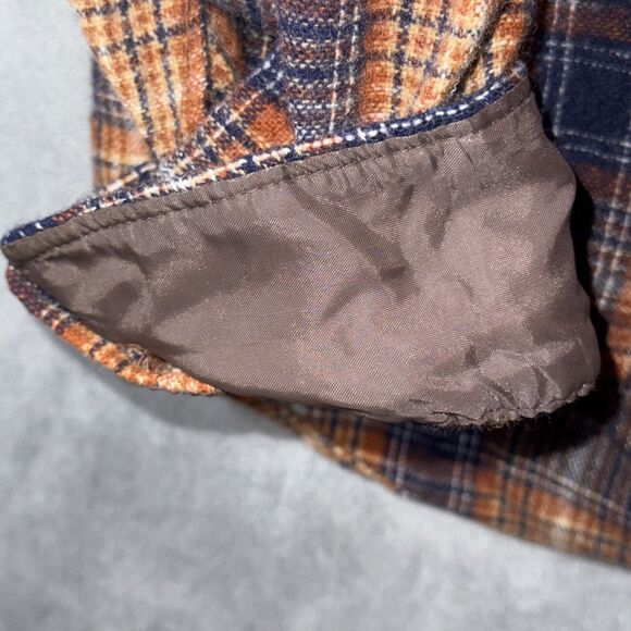 VTG 1960-70s Sears Kings Road Wool Plaid Flannel Shirt Brown & Blue Sz XL - Picture 8 of 9